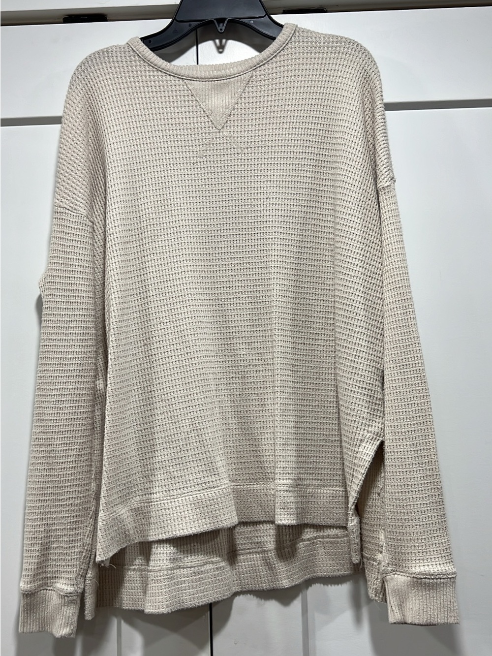 American Eagle Outfitters Beige Waffle Knit Long Sleeve Top